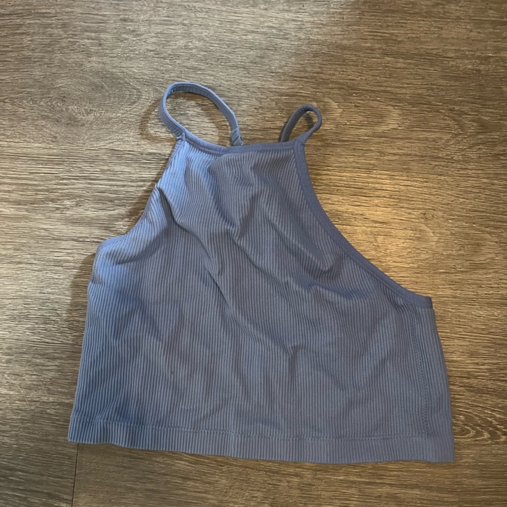 Blue Ribbed Crop Top
